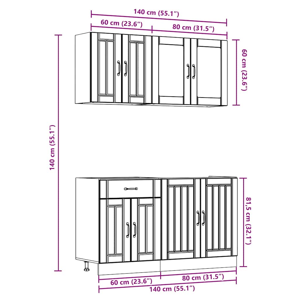 vidaXL 4-delige Keukenkastenset Lucca bewerkt hout wit