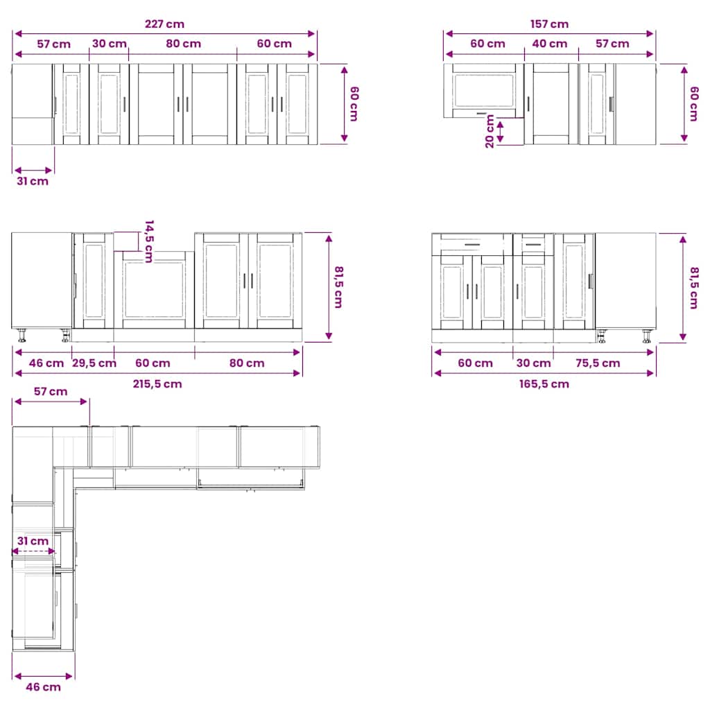 vidaXL 11-delige Keukenkastenset Porto bewerkt hout wit