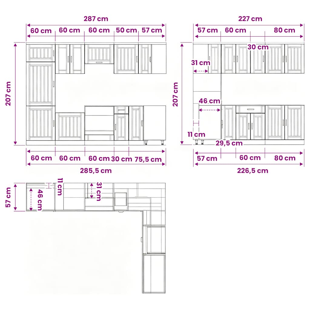 vidaXL 14-delige Keukenkastenset Lucca bewerkt hout wit
