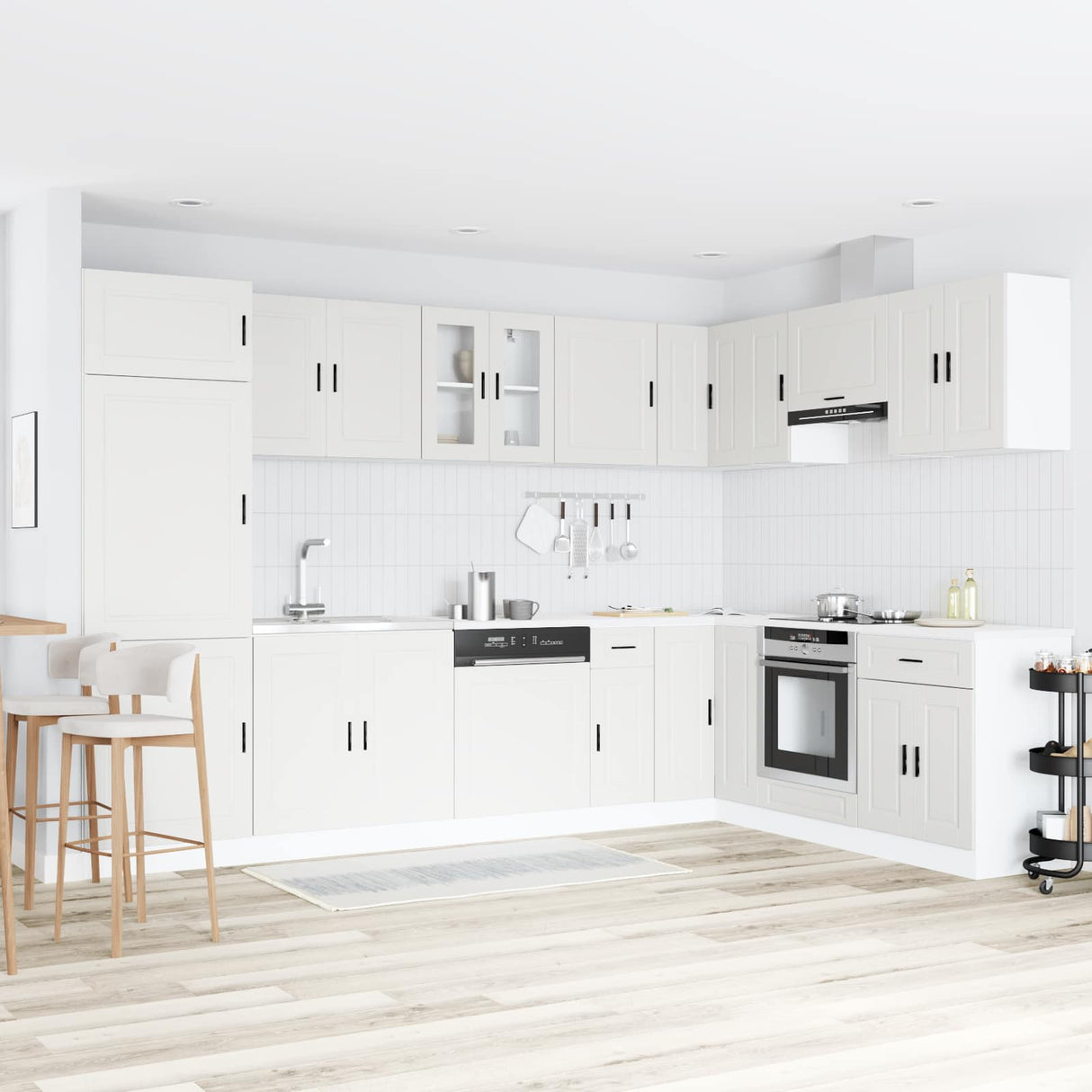 vidaXL Waskompkast met opslag met de deur Porto 2 pcs Wit Bewerkt hout