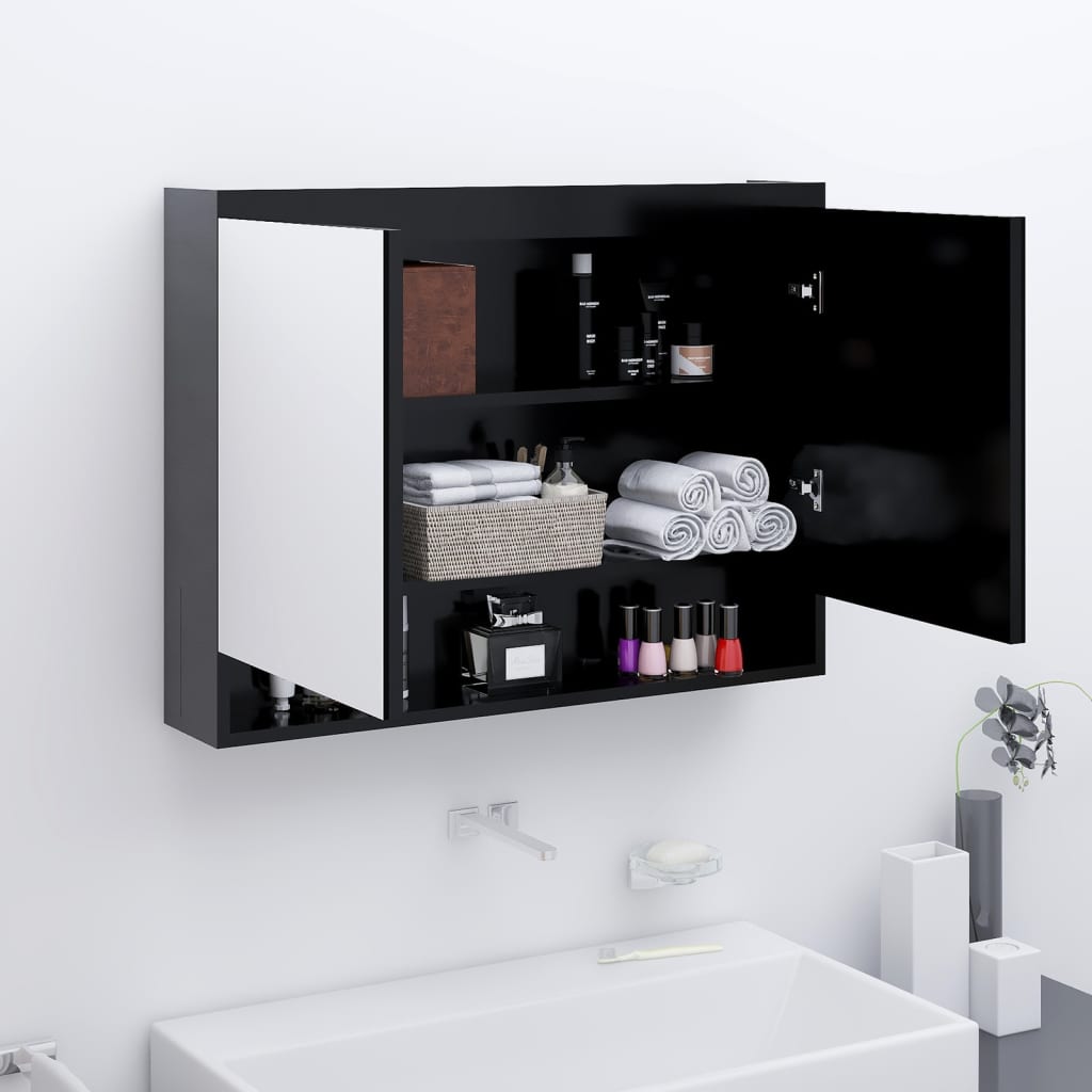 vidaXL Badkamerkast met spiegel 80x15x60 cm MDF glanzend zwart