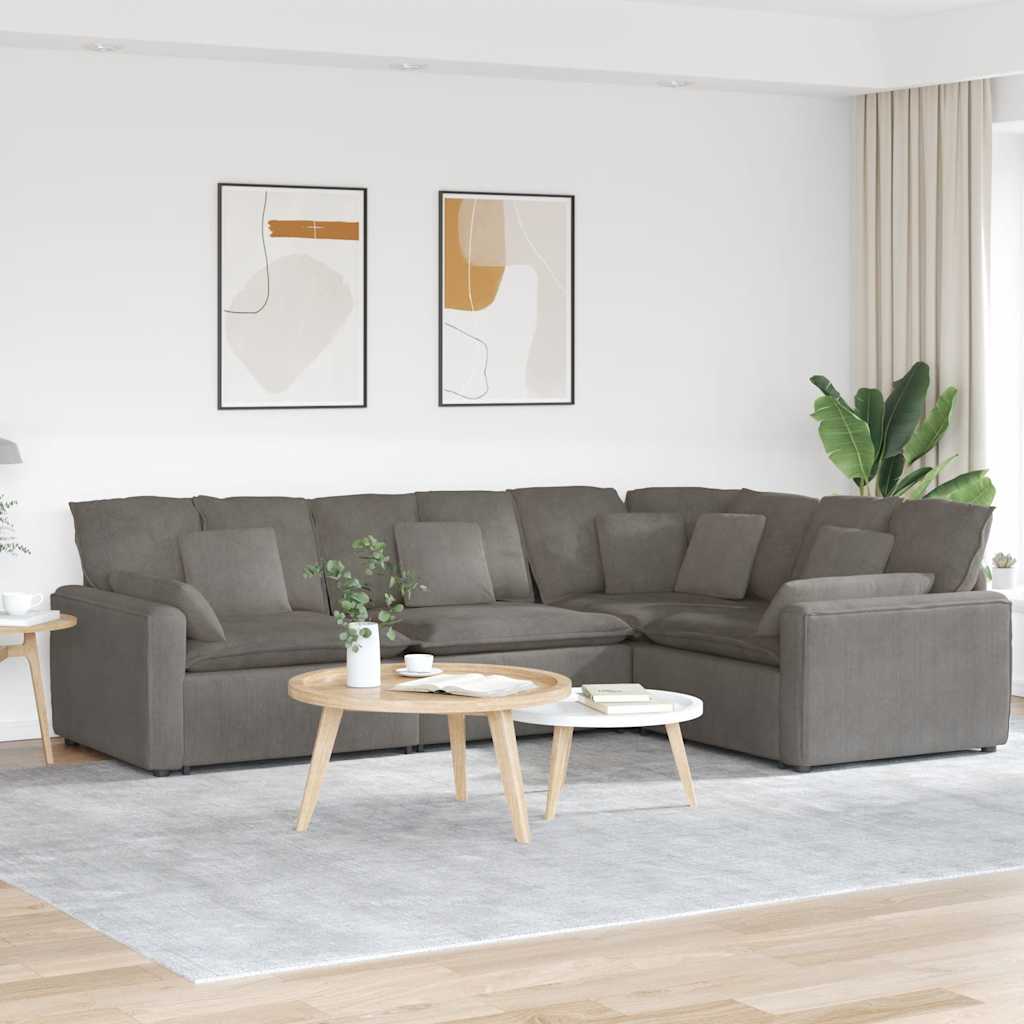 vidaXL Modular Sofa with Cushions Corduroy Fabric Light Grey