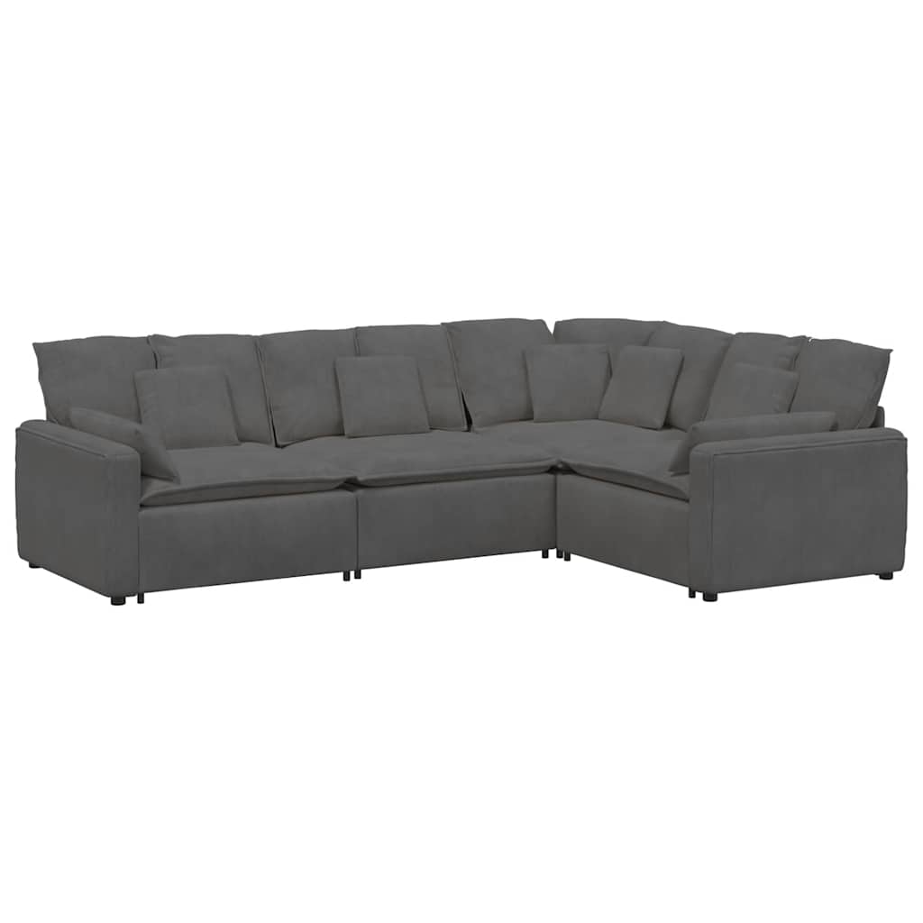 vidaXL Modular Sofa with Cushions Corduroy Fabric Light Grey