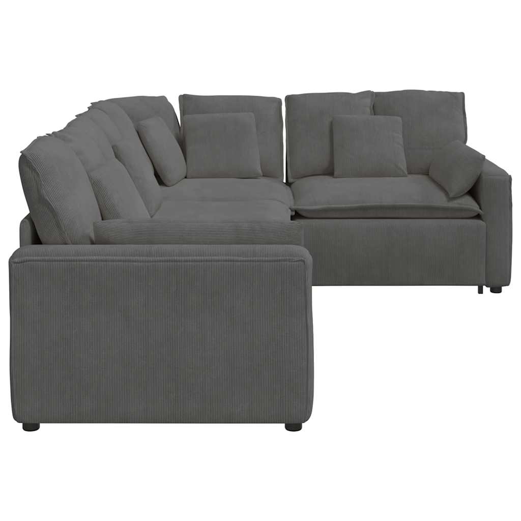 vidaXL Modular Sofa with Cushions Corduroy Fabric Light Grey