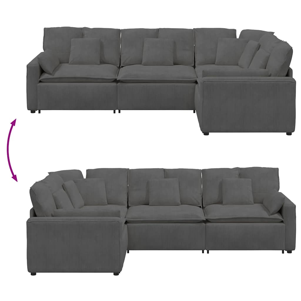 vidaXL Modular Sofa with Cushions Corduroy Fabric Light Grey