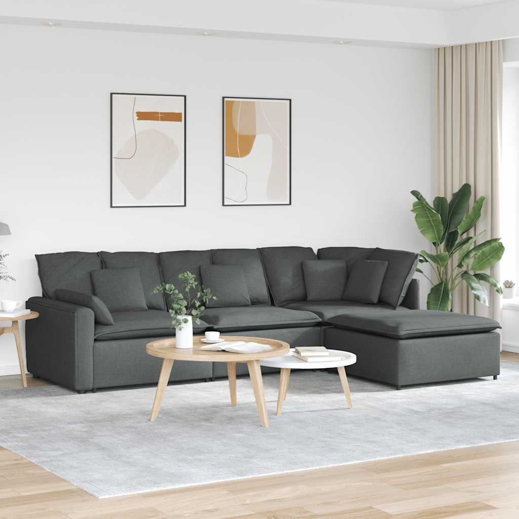 vidaXL Modulaire bank met voetenbank en kussens stof lichtgrijs