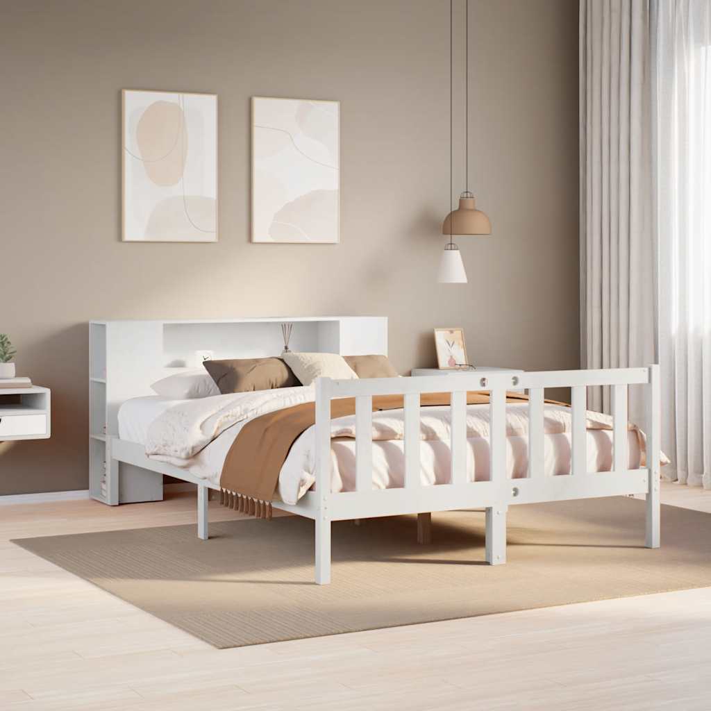 vidaXL Bed met boekenkast zonder matras grenenhout wit 120x190 cm