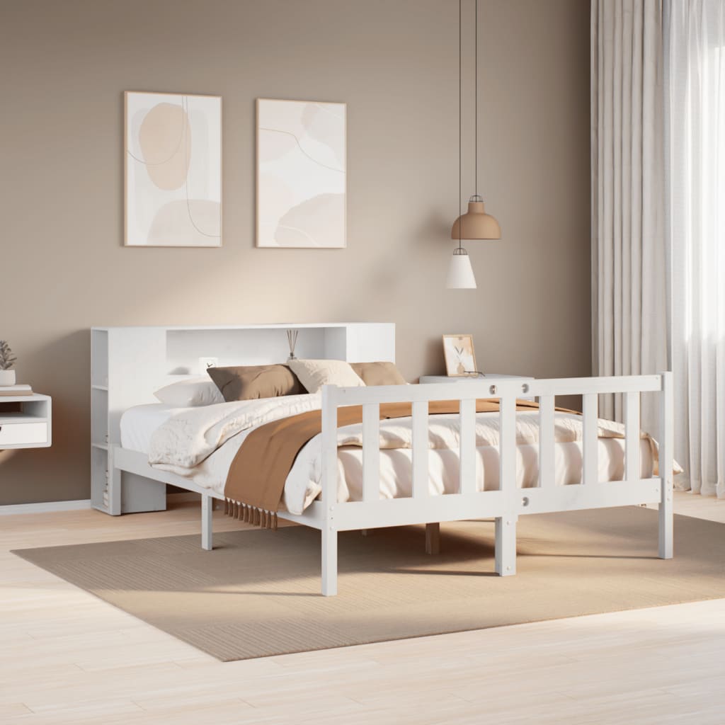 vidaXL Bed met boekenkast zonder matras grenenhout wit 120x190 cm