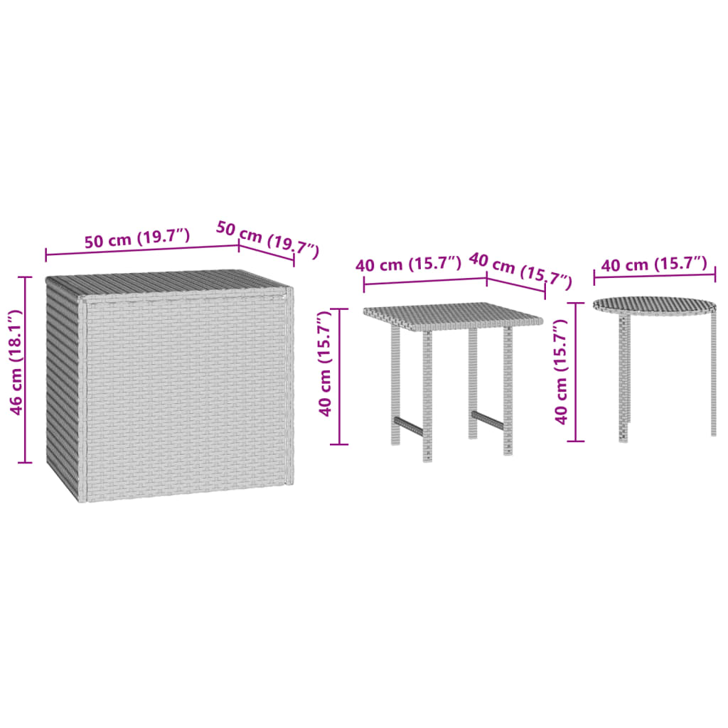 vidaXL Garden Side Tables 3 pcs poly rattan black