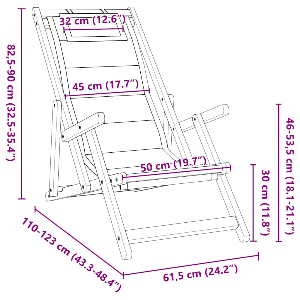 vidaXL Zonstoel 2 pcs Bruin 61.5 x 123 x 82cm Massief acaciahout