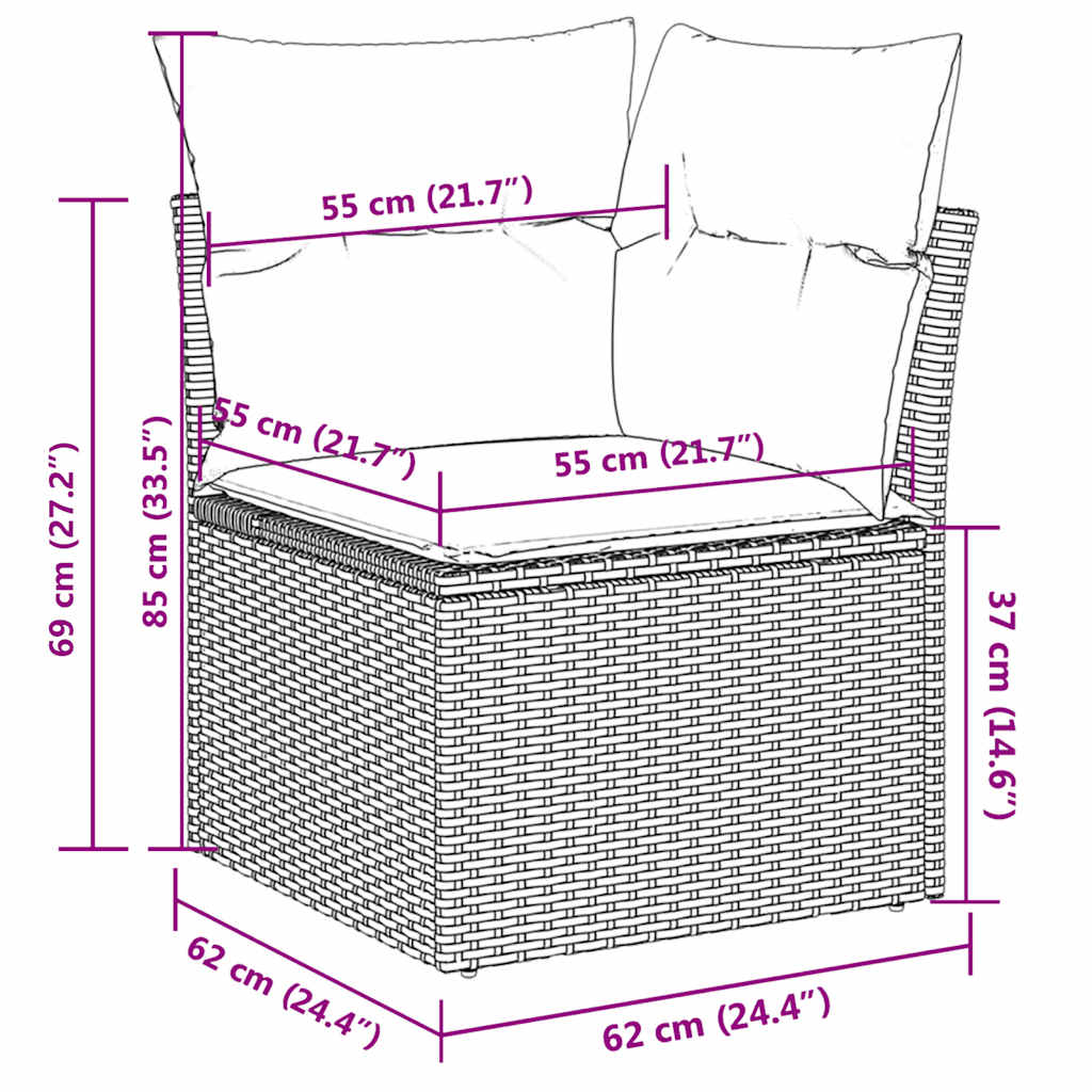 vidaXL 4-delige Loungeset met kussens poly rattan zwart