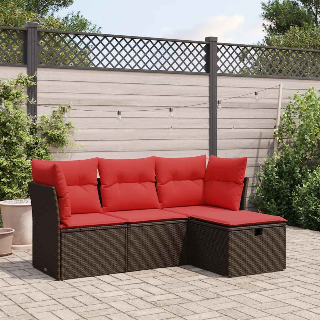 vidaXL 4-delige Loungeset met kussens poly rattan zwart
