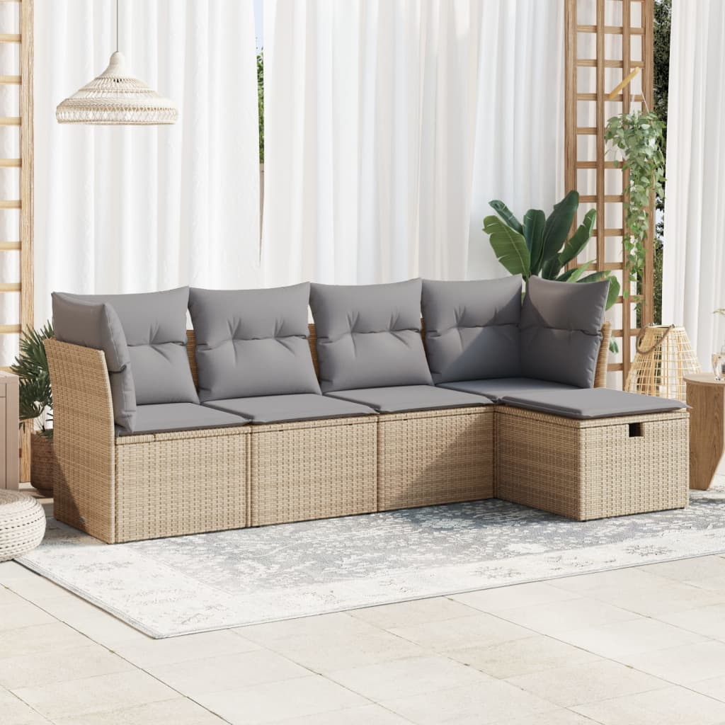 vidaXL 5-delige Loungeset met kussens poly rattan zwart