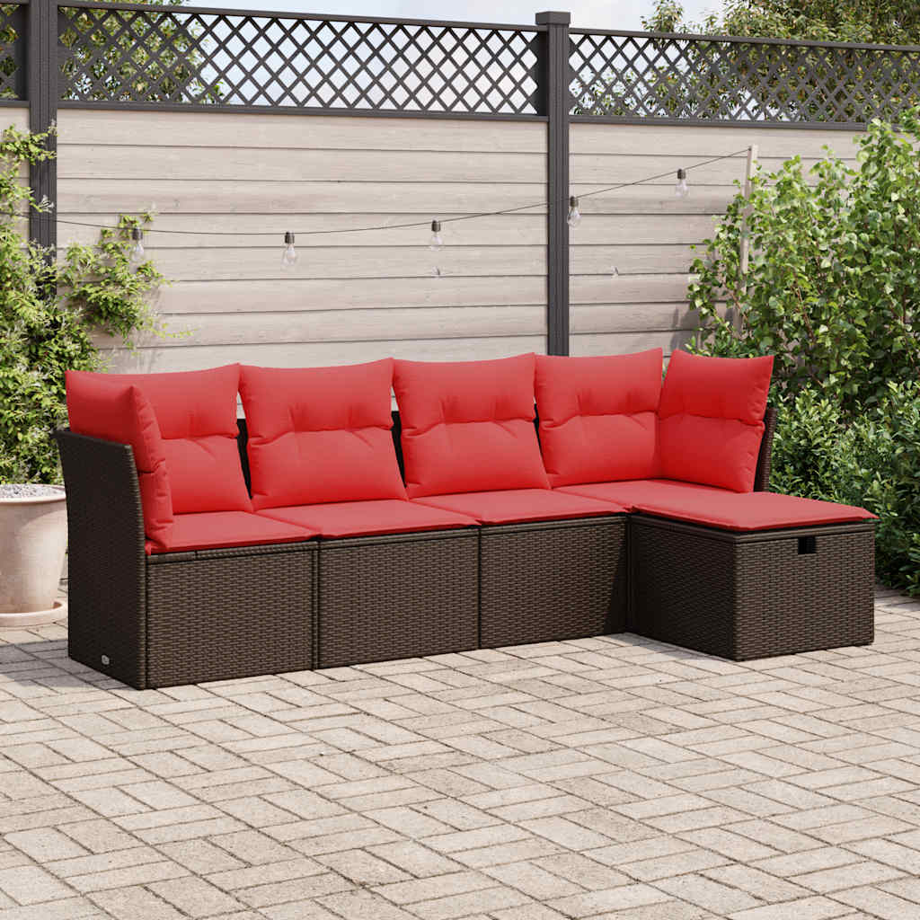 vidaXL 5-delige Loungeset met kussens poly rattan zwart
