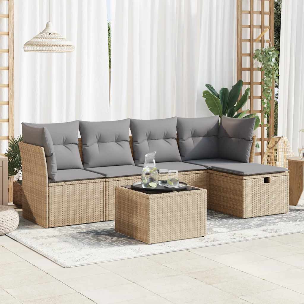 vidaXL 5-delige Loungeset met kussens poly rattan zwart