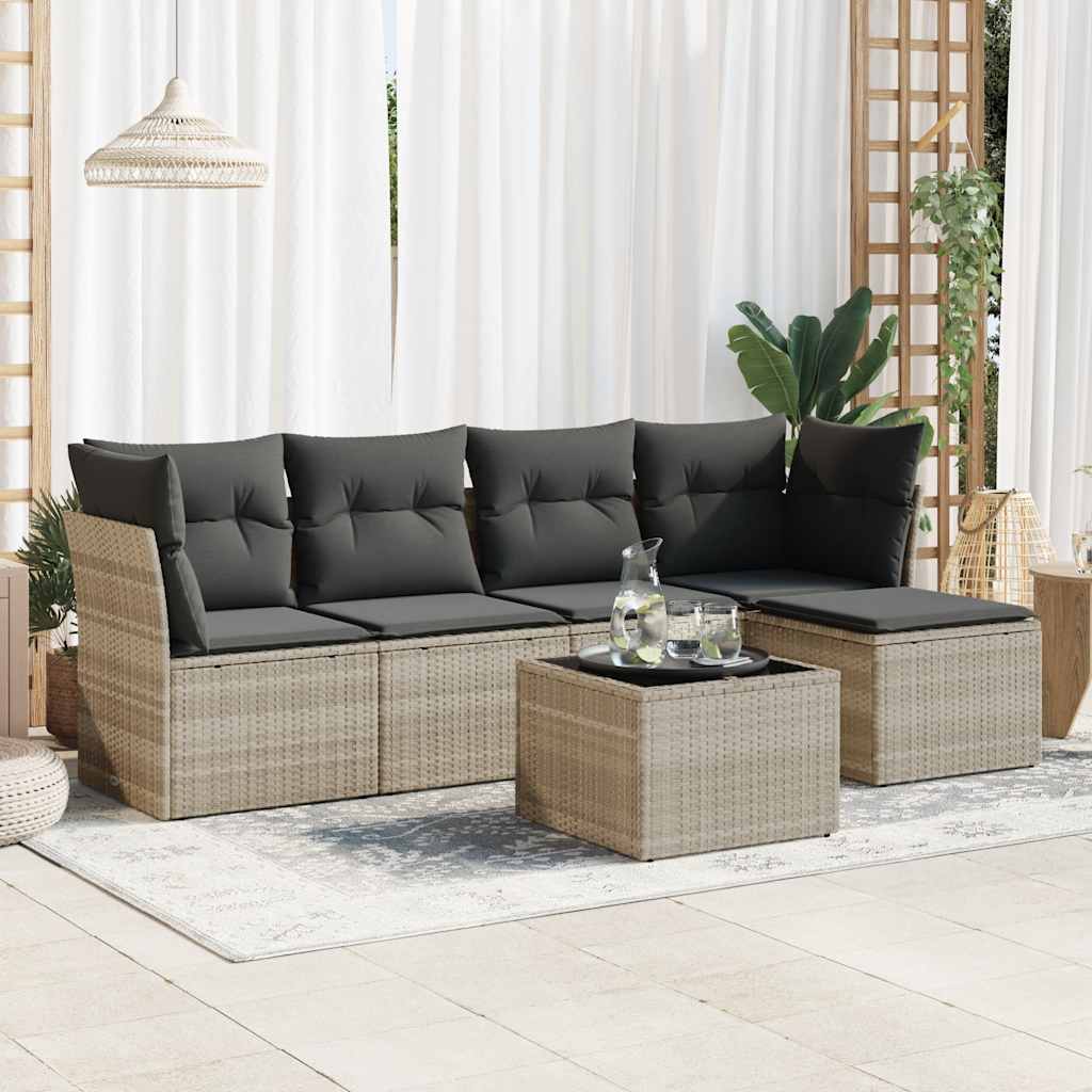 vidaXL 5-delige Loungeset met kussens poly rattan zwart