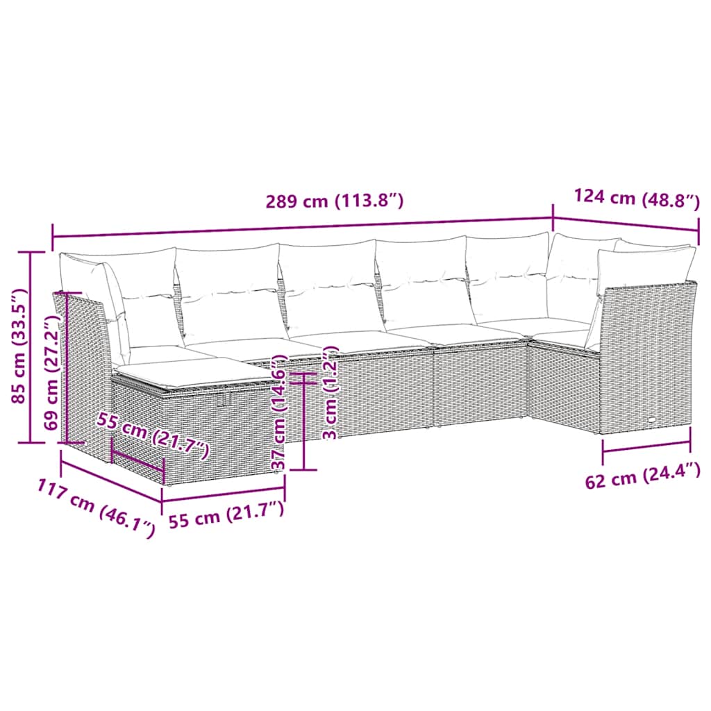 vidaXL 7-piece Lounge Set with cushions poly rattan black