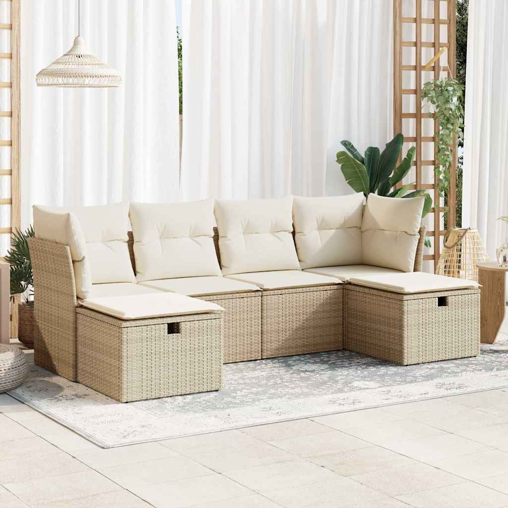 vidaXL 6-delige Loungeset met kussens poly rattan zwart