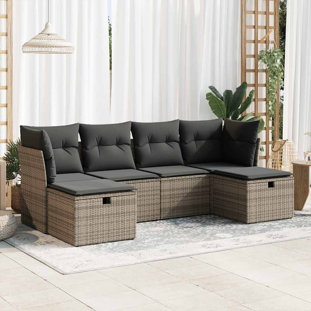 vidaXL 6-delige Loungeset met kussens poly rattan zwart