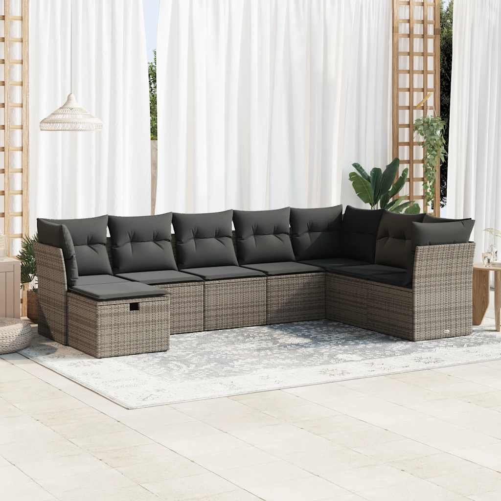 vidaXL 8-delige Loungeset met kussens poly rattan zwart