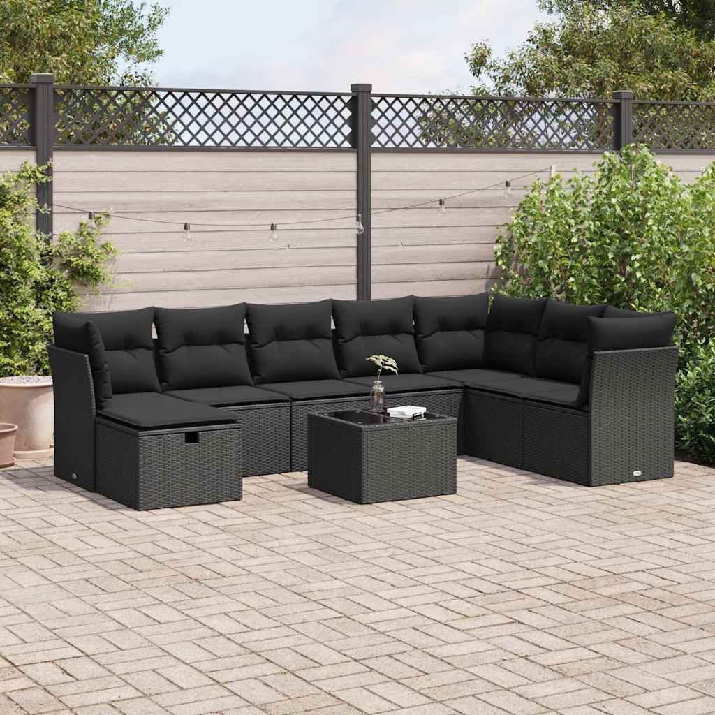 vidaXL 8-delige Loungeset met kussens poly rattan zwart