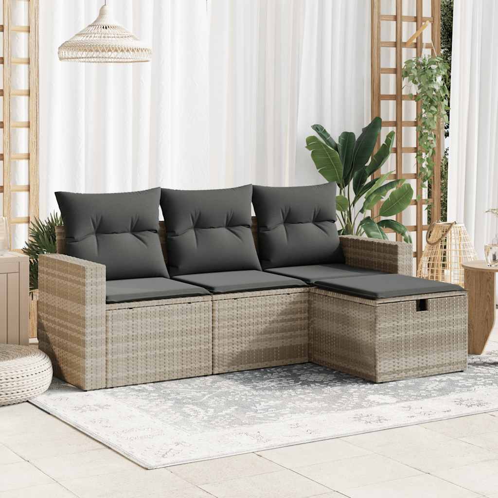vidaXL 4-delige Loungeset met kussens poly rattan zwart