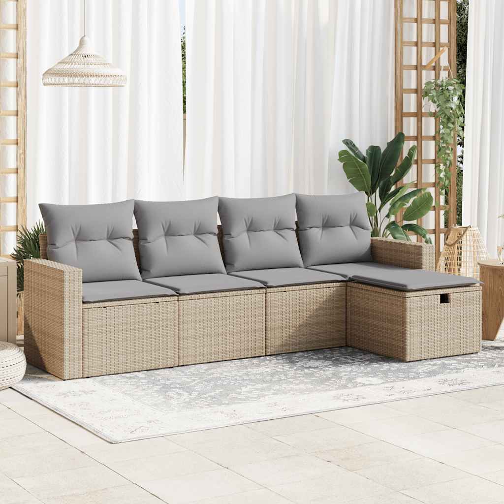vidaXL 5-delige Loungeset met kussens poly rattan zwart