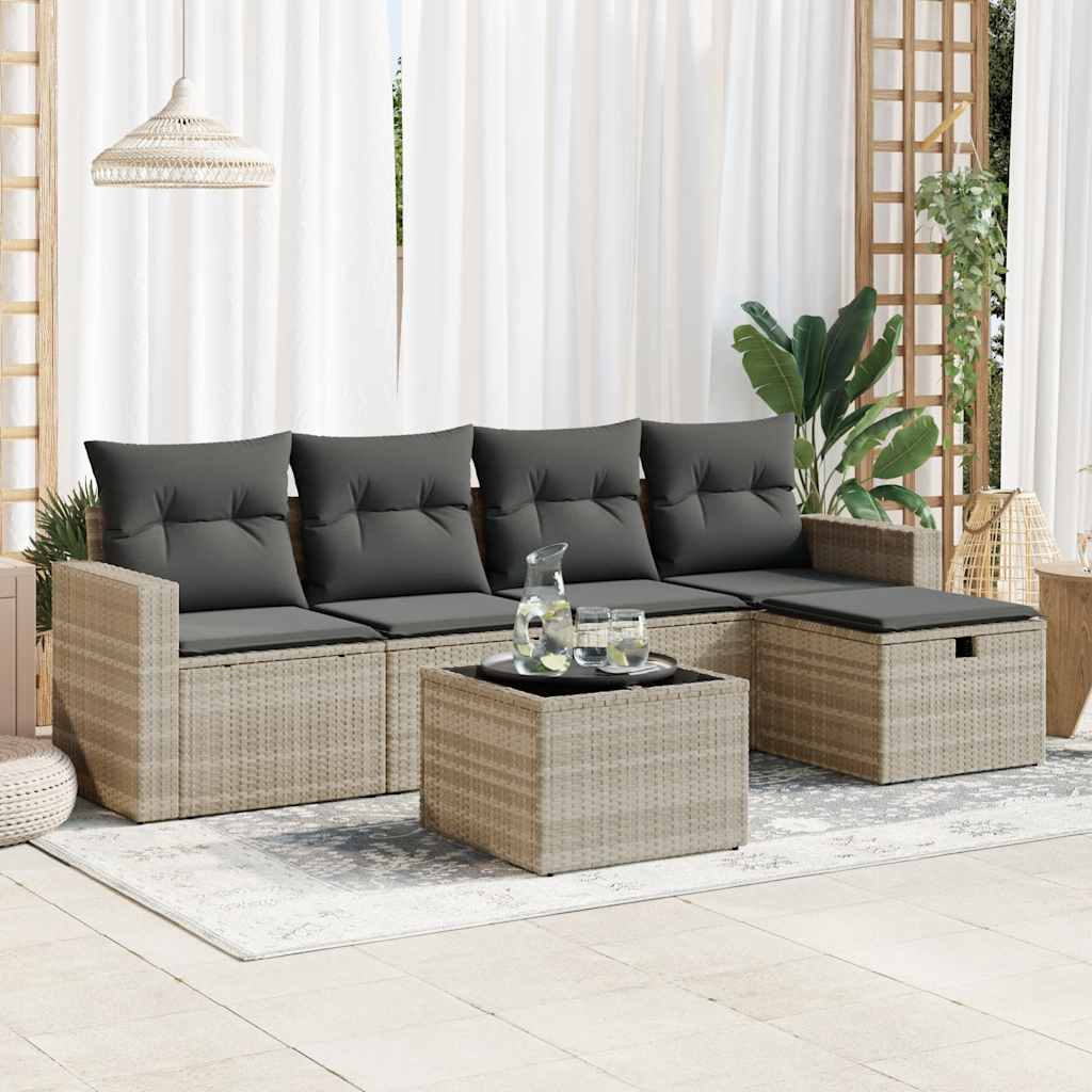 vidaXL 5-delige Loungeset met kussens poly rattan zwart