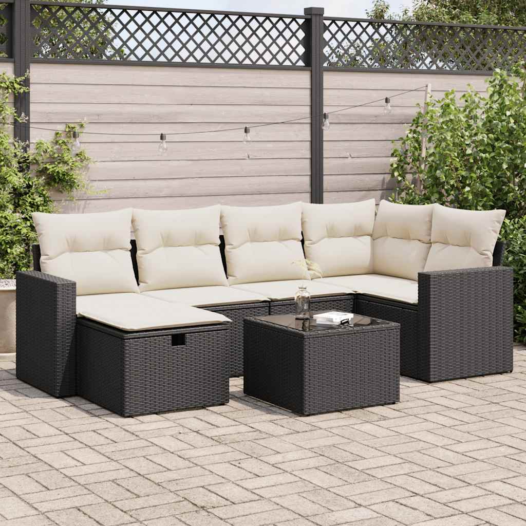 vidaXL 6-delige Loungeset met kussens poly rattan zwart