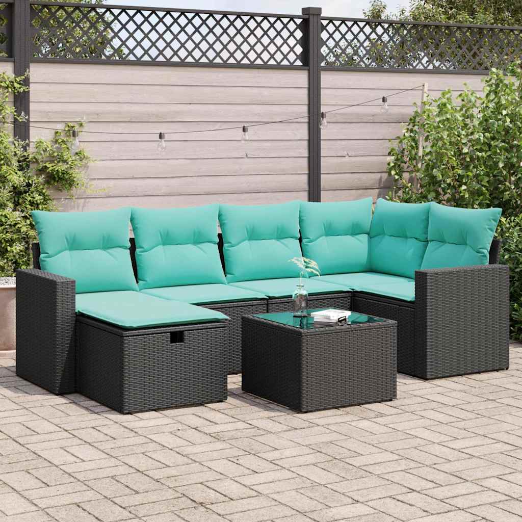 vidaXL 6-delige Loungeset met kussens poly rattan zwart