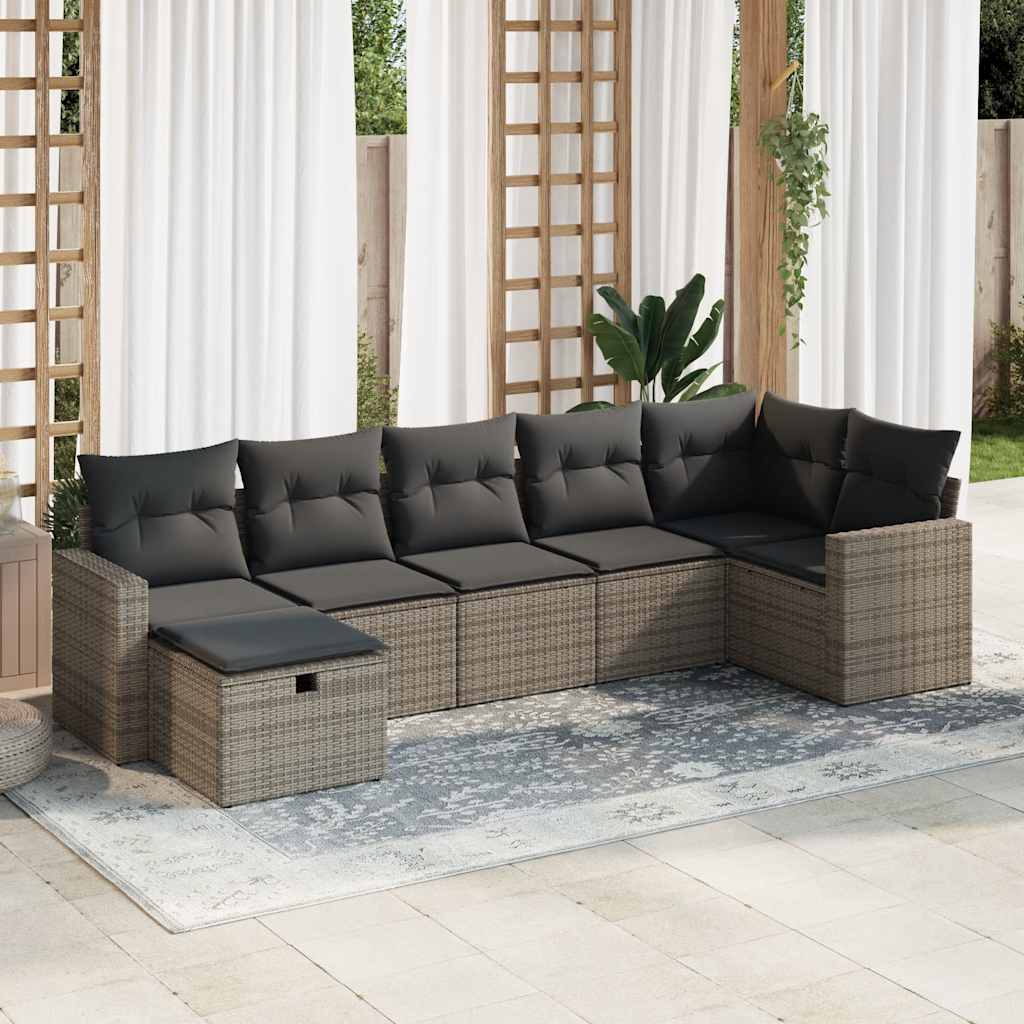vidaXL 7-delige Loungeset met kussens poly rattan zwart