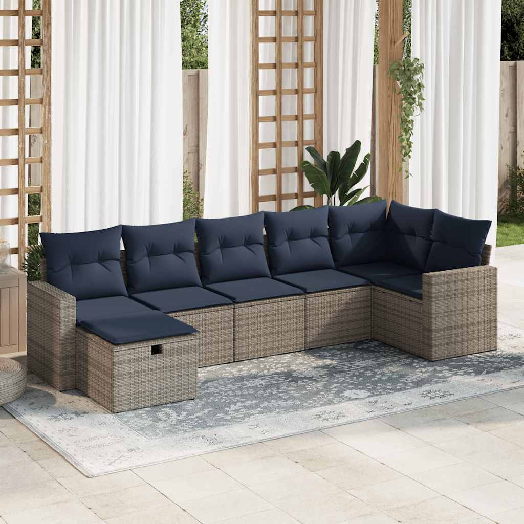 vidaXL 7-delige Loungeset met kussens poly rattan grijs