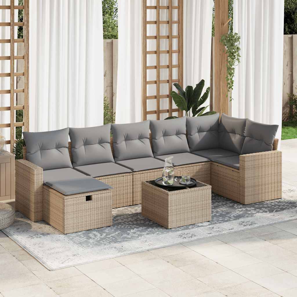 vidaXL 7-delige Loungeset met kussens poly rattan zwart