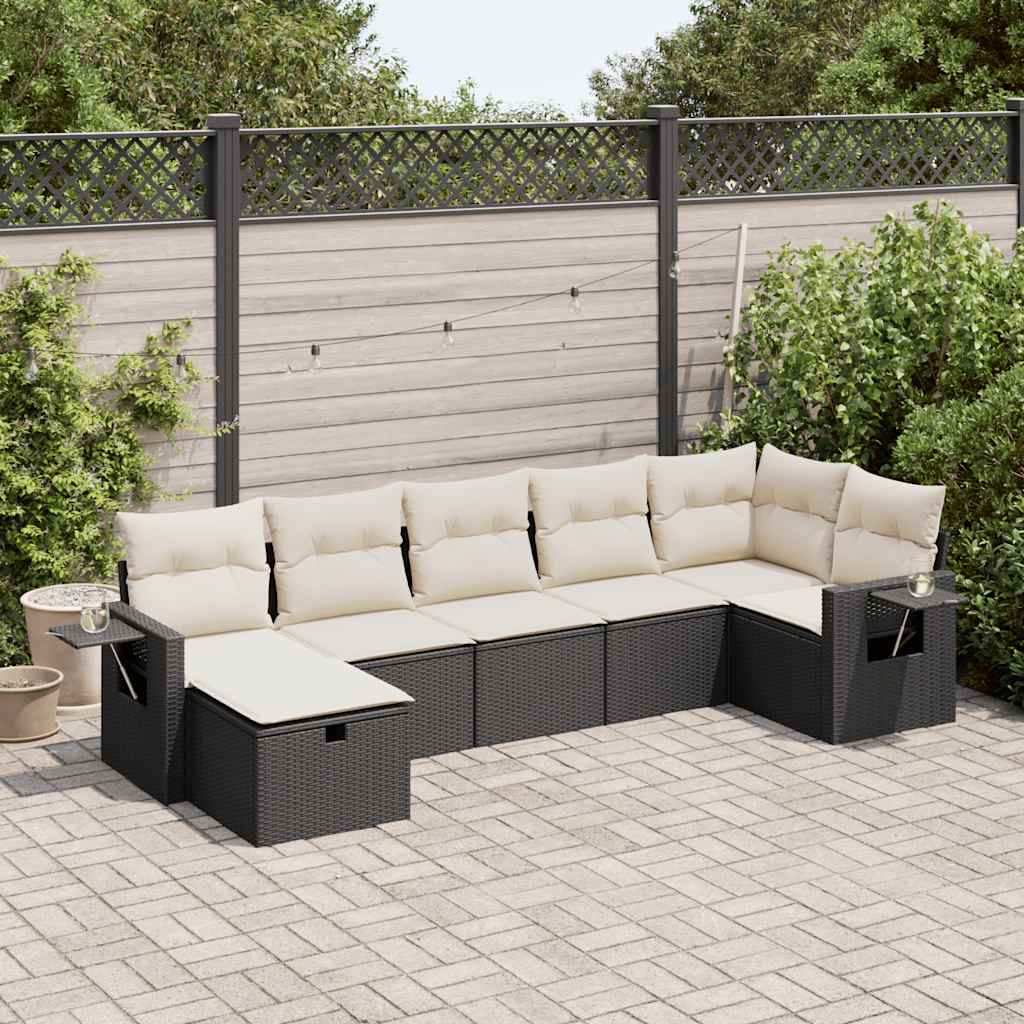 vidaXL 7-delige Loungeset met kussens poly rattan zwart