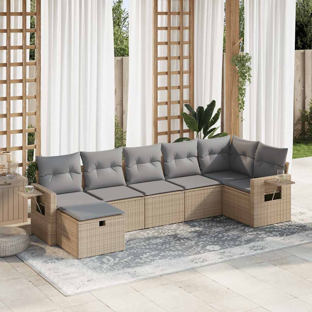vidaXL 7-delige Loungeset met kussens poly rattan zwart
