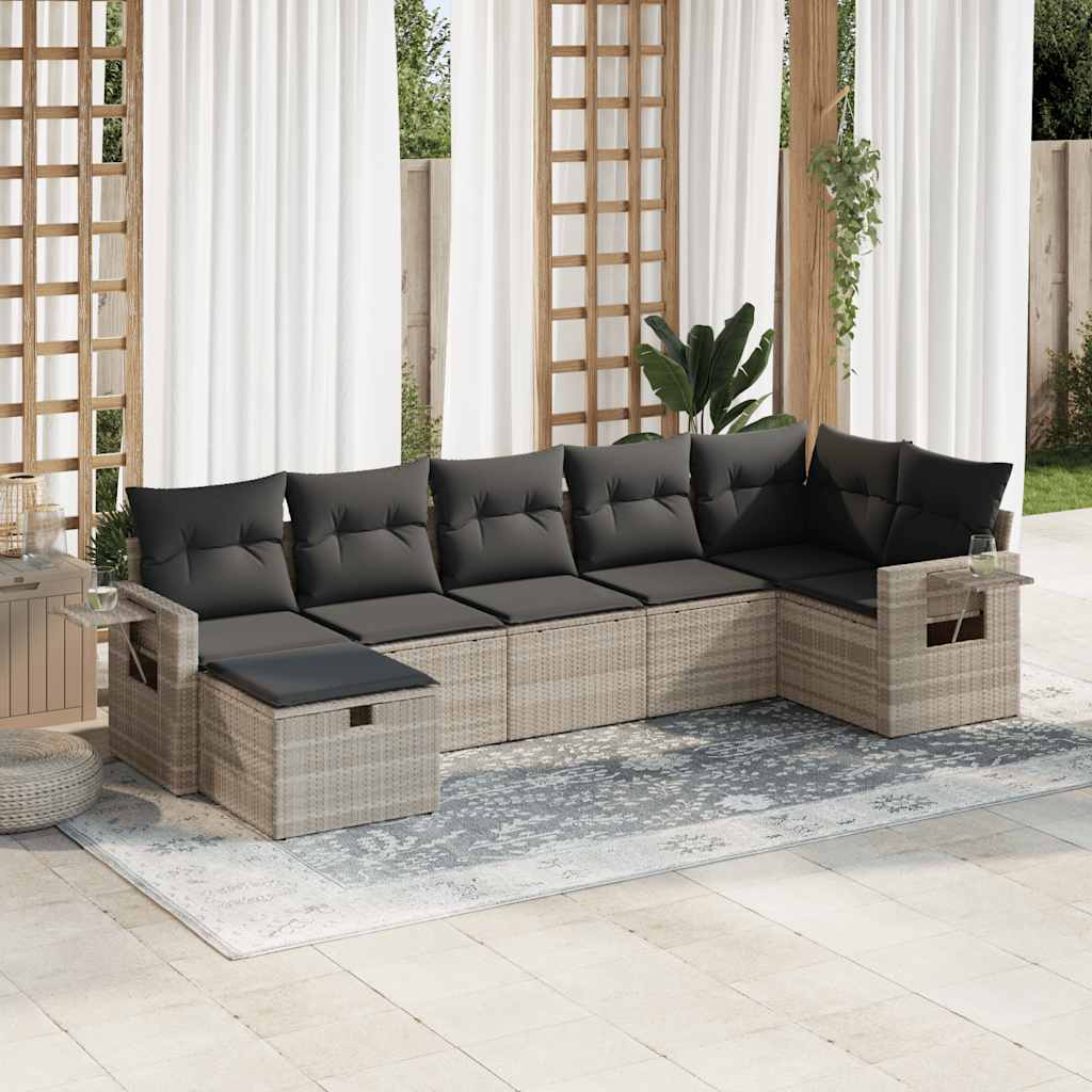 vidaXL 7-delige Loungeset met kussens poly rattan zwart