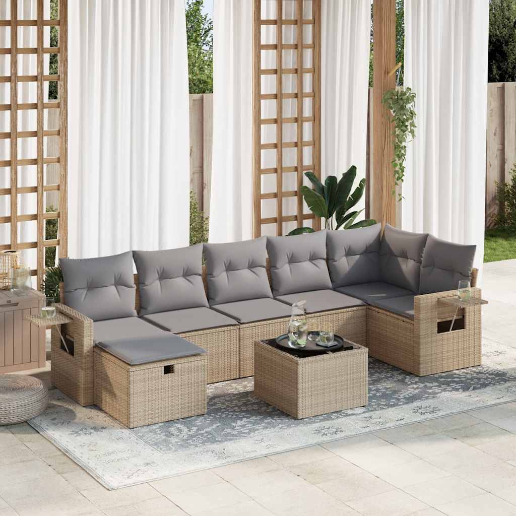 vidaXL 7-delige Loungeset met kussens poly rattan zwart