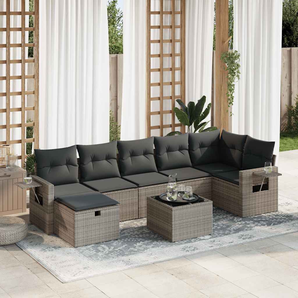 vidaXL 7-delige Loungeset met kussens poly rattan zwart