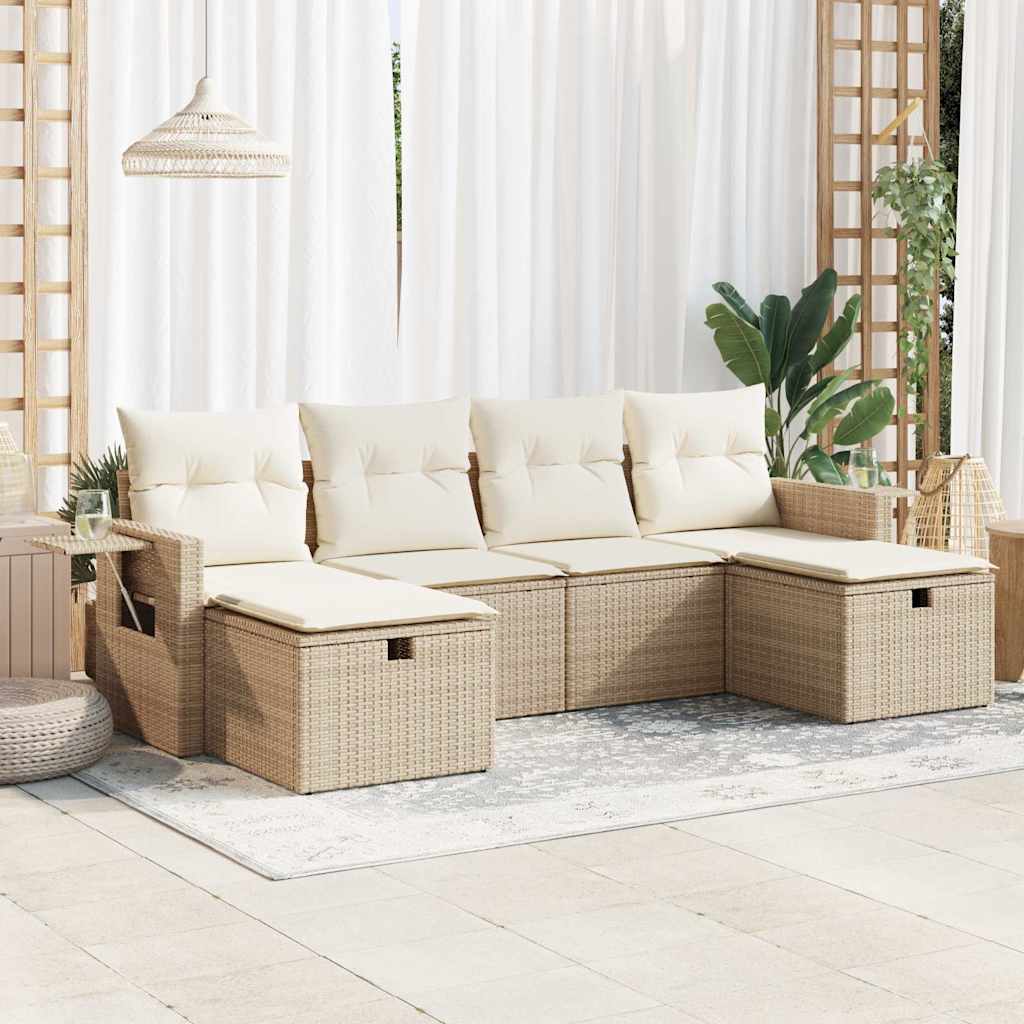 vidaXL 6-delige Loungeset met kussens poly rattan zwart