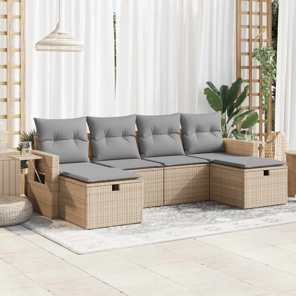 vidaXL 6-delige Loungeset met kussens poly rattan zwart