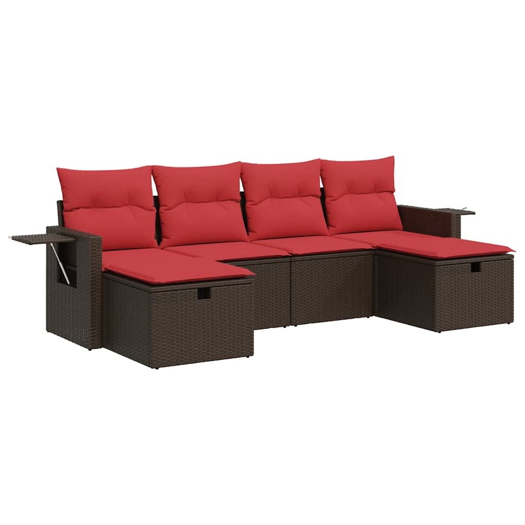 vidaXL 6-delige Loungeset met kussens poly rattan zwart