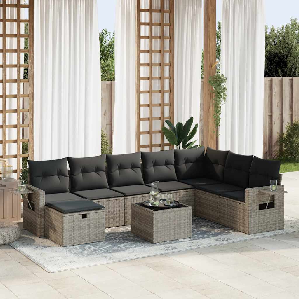 vidaXL 8-Piece Poly Rattan Lounge Set with Cushions Black
