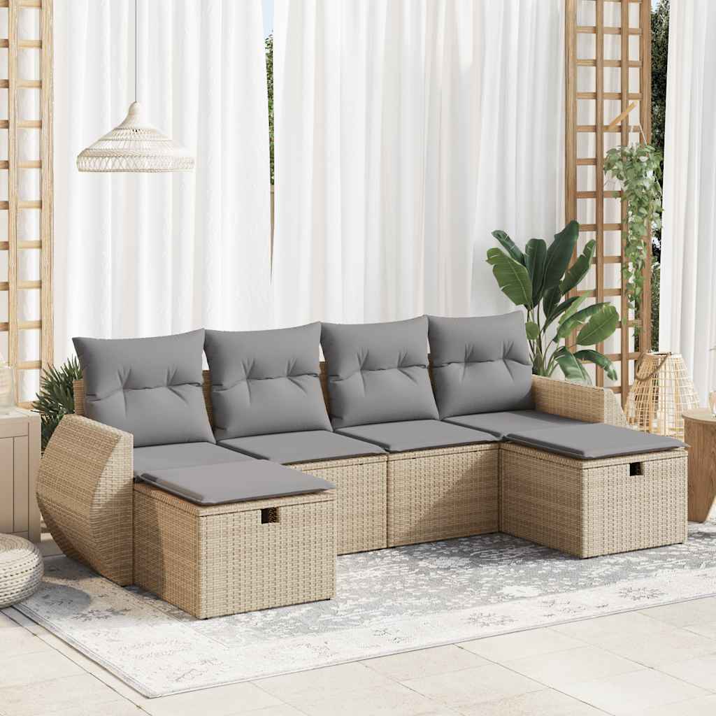 vidaXL 6-delige Loungeset met kussens poly rattan zwart