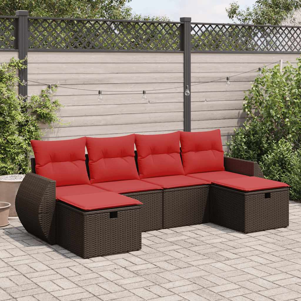 vidaXL 6-delige Loungeset met kussens poly rattan zwart