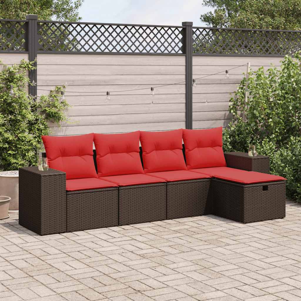 vidaXL 6-delige tuinbankset met kussens, bruin polyrotan