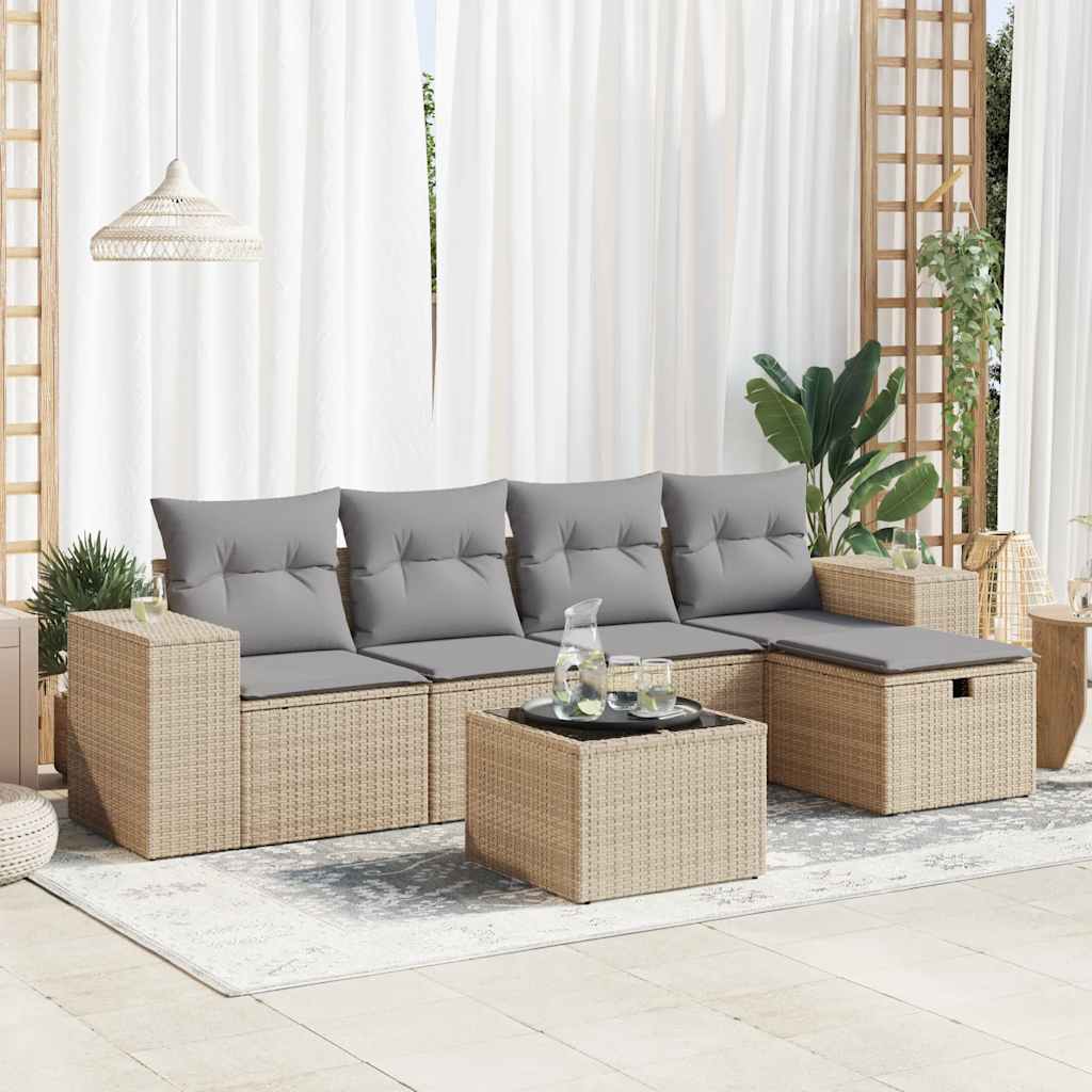 vidaXL 5-delige Loungeset met kussens poly rattan zwart