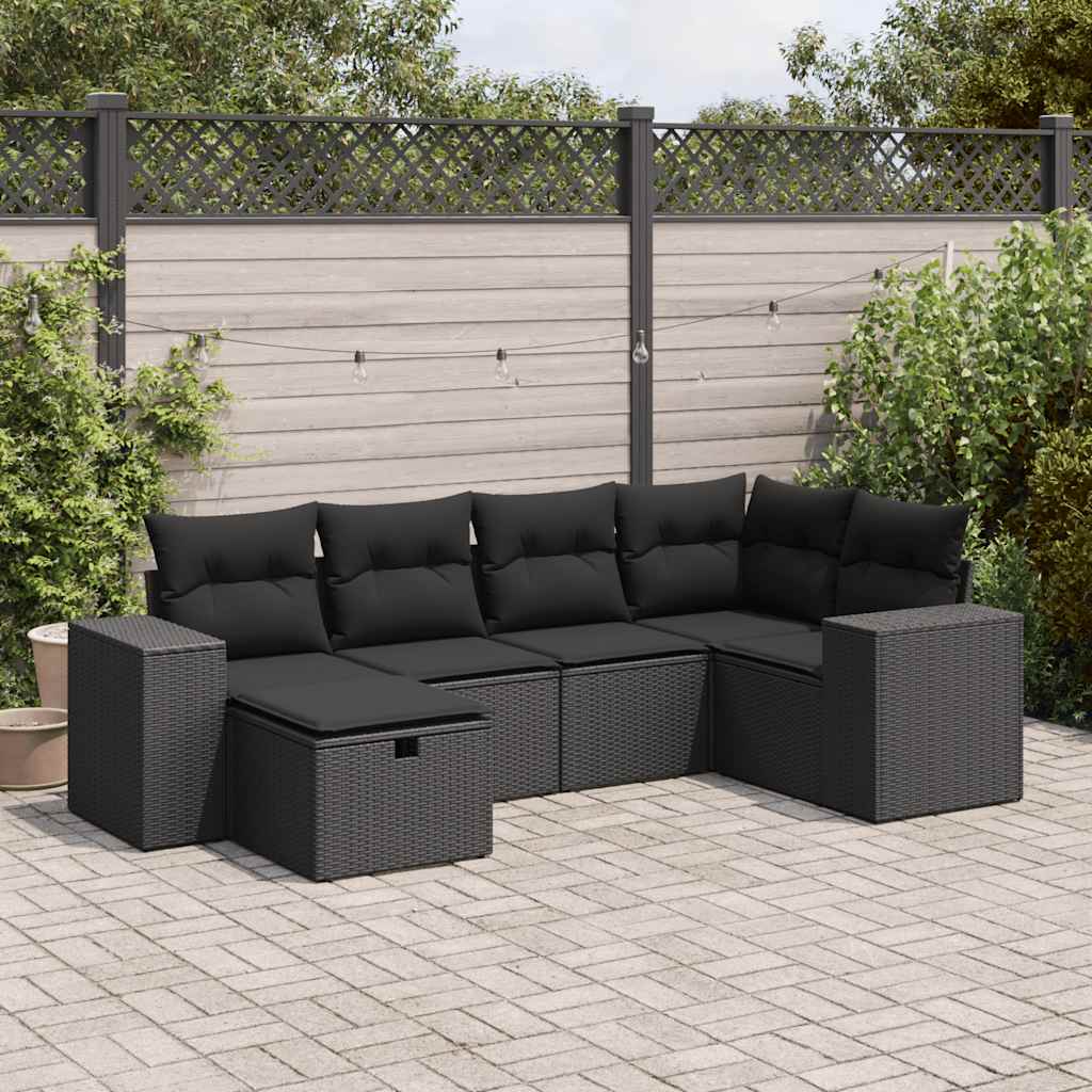 vidaXL 6-Piece Lounge Set with Cushions Poly Rattan Black