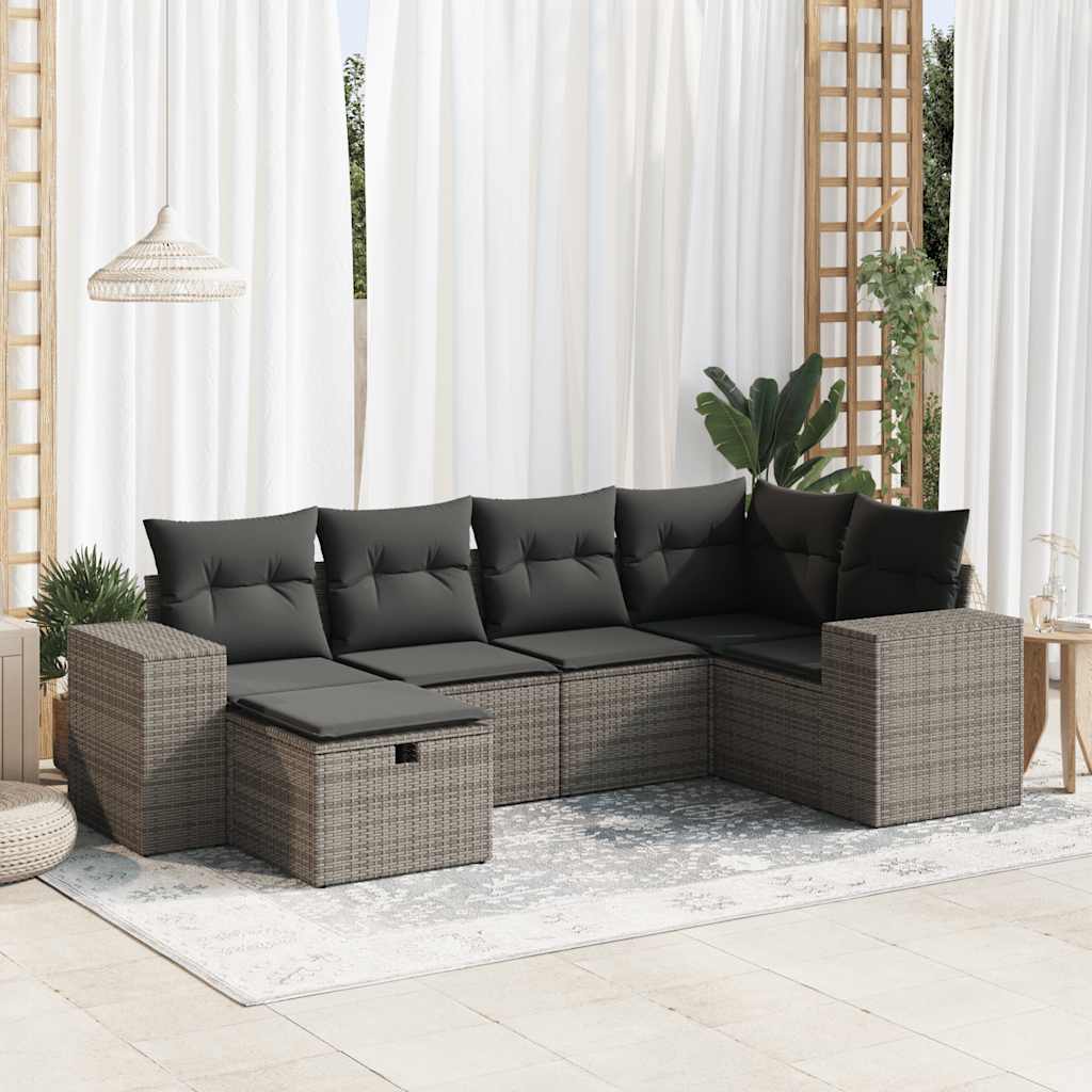 vidaXL 6-Piece Lounge Set with Cushions Poly Rattan Black