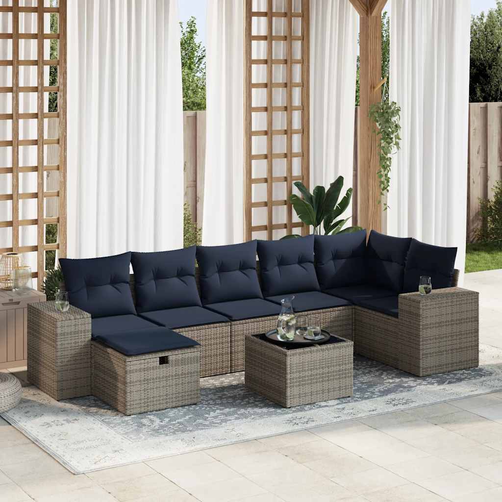 vidaXL 7-Piece Lounge Set with Cushions Poly Rattan Grey