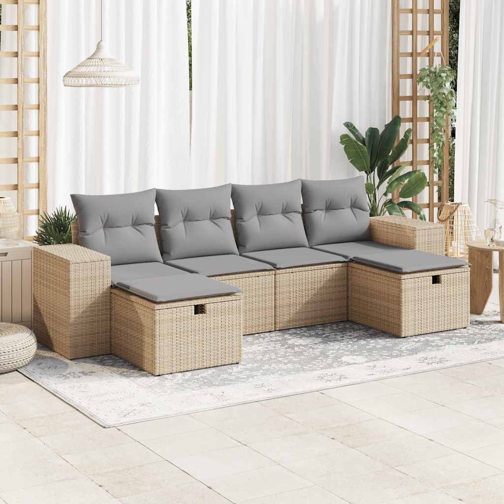 vidaXL 6-delige Loungeset met kussens poly rattan zwart